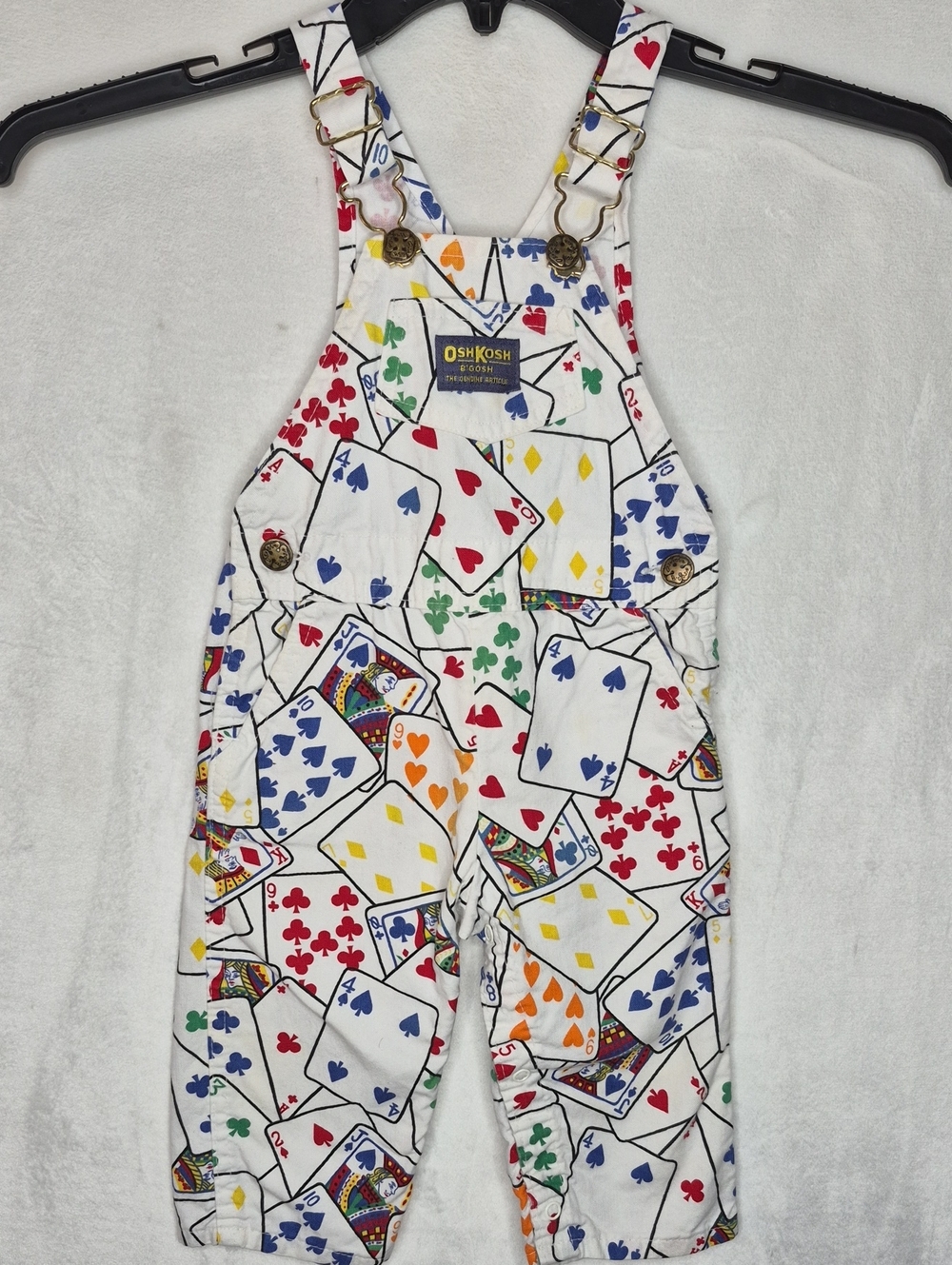 Vtg 90s OshKosh Bgosh Playing Cards Print Overalls Vest Bak Toddler Kids 24M